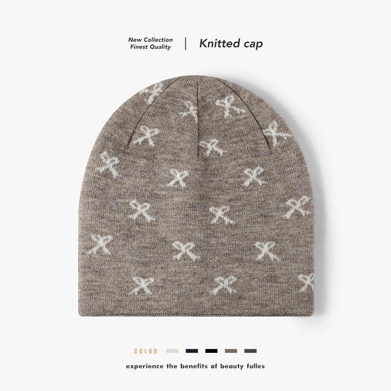 Cotton Bowknot Pullover Hat Autumn Winter Thickened European and American Style Women's Turban Hat Maternity Hat