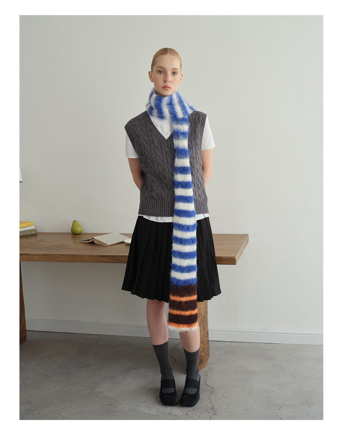 Korean Designer Custom Color-Block Striped Knitted Scarf for Women, Autumn and Winter, Niche, Thin, Soft, Soft Yarn Neck Warmer