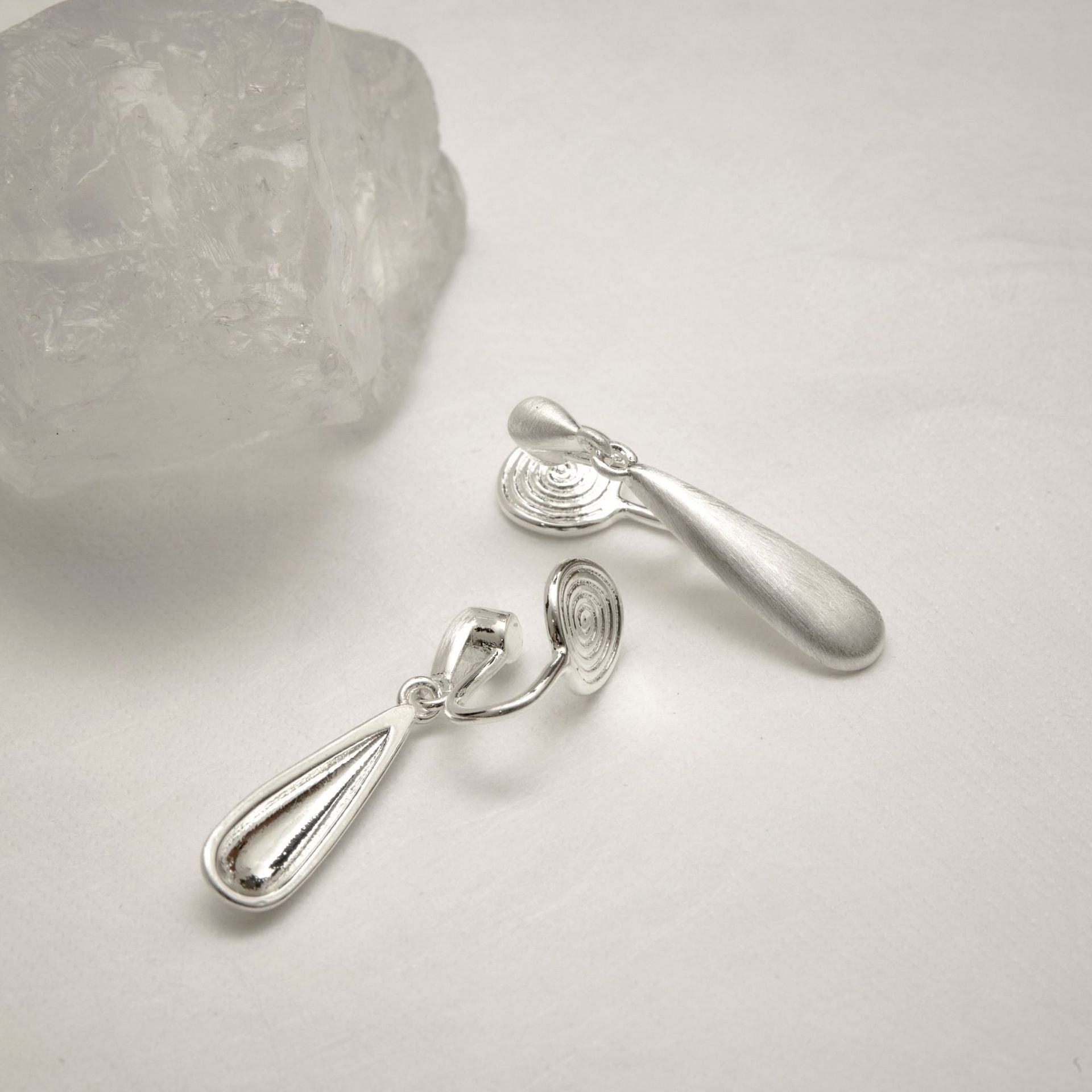 Silver Brushed Water Drop Earrings
