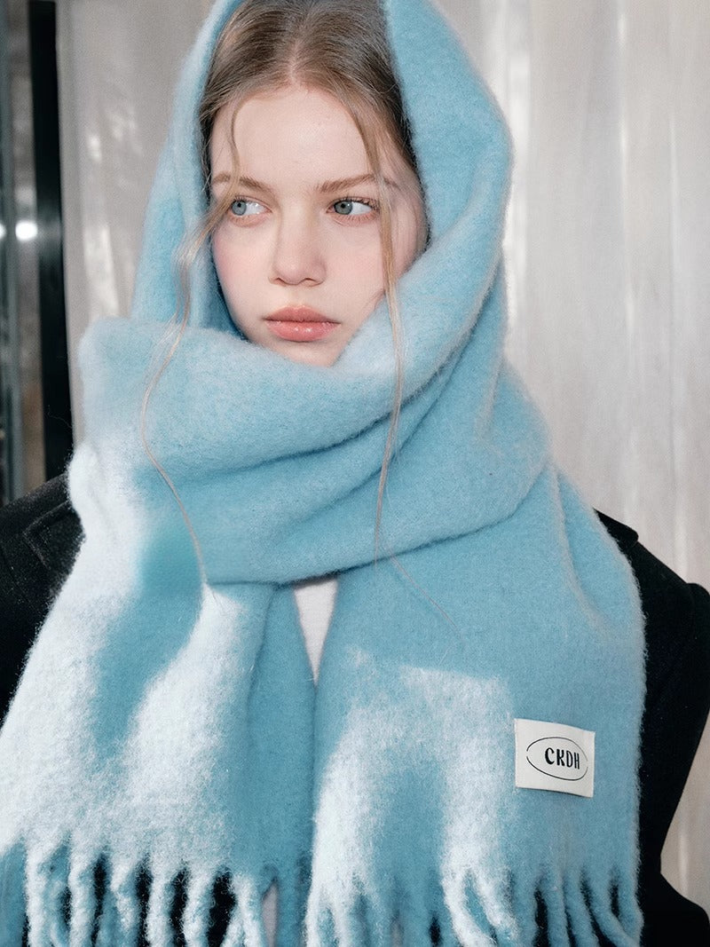 Atmospheric Wool Simple Solid Color Scarf for Women Iceland Blue Autumn Winter Warm Versatile European and American Style Mohair Shawl