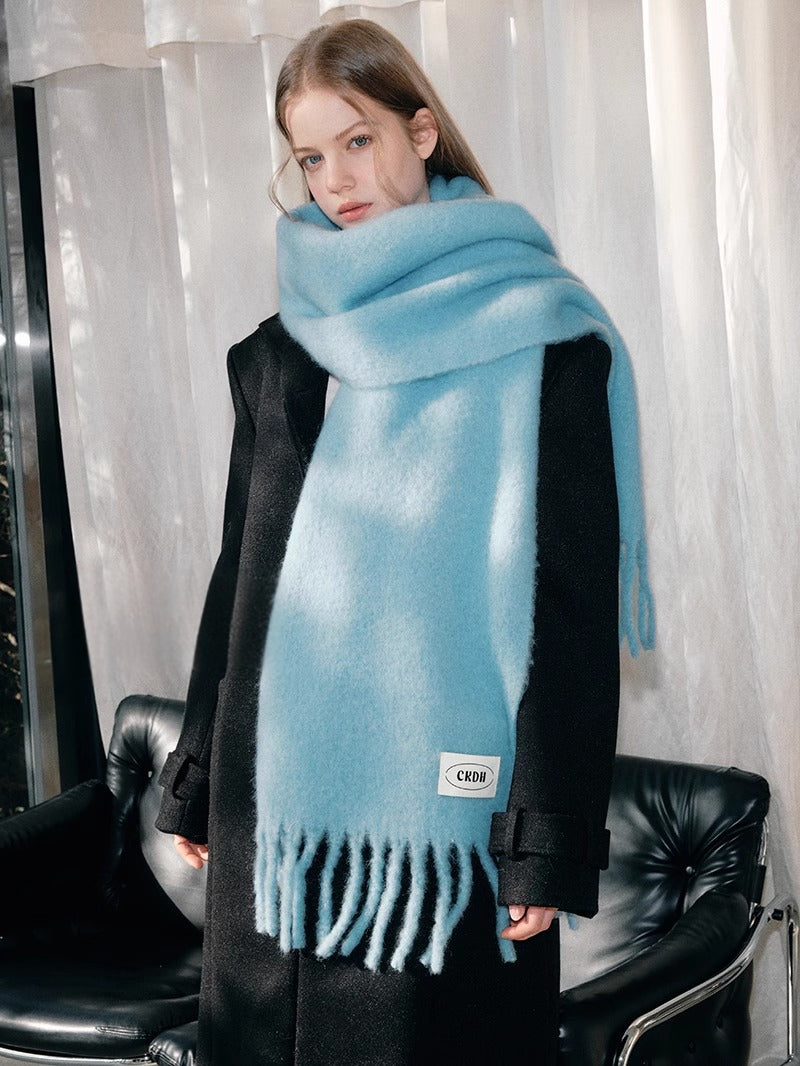 Atmospheric Wool Simple Solid Color Scarf for Women Iceland Blue Autumn Winter Warm Versatile European and American Style Mohair Shawl