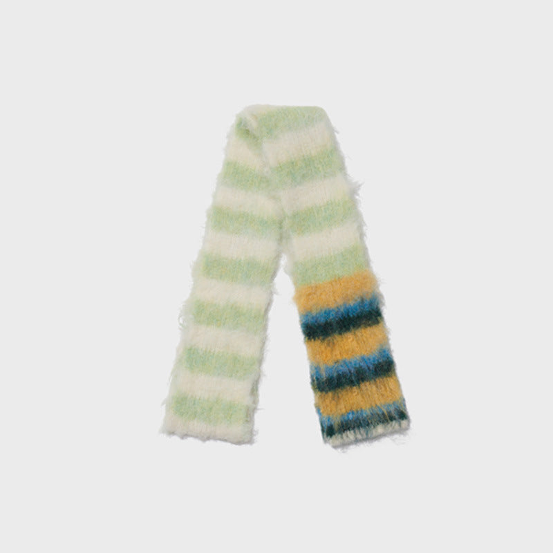 Korean Designer Custom Color-Block Striped Knitted Scarf for Women, Autumn and Winter, Niche, Thin, Soft, Soft Yarn Neck Warmer
