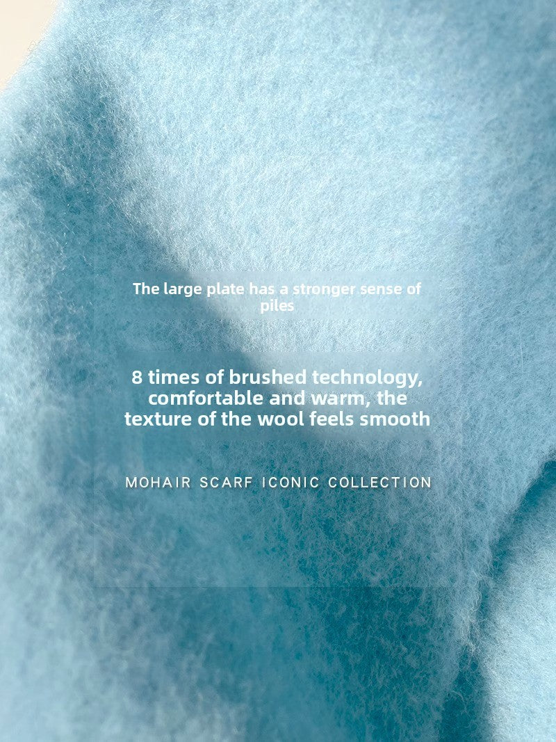 Atmospheric Wool Simple Solid Color Scarf for Women Iceland Blue Autumn Winter Warm Versatile European and American Style Mohair Shawl