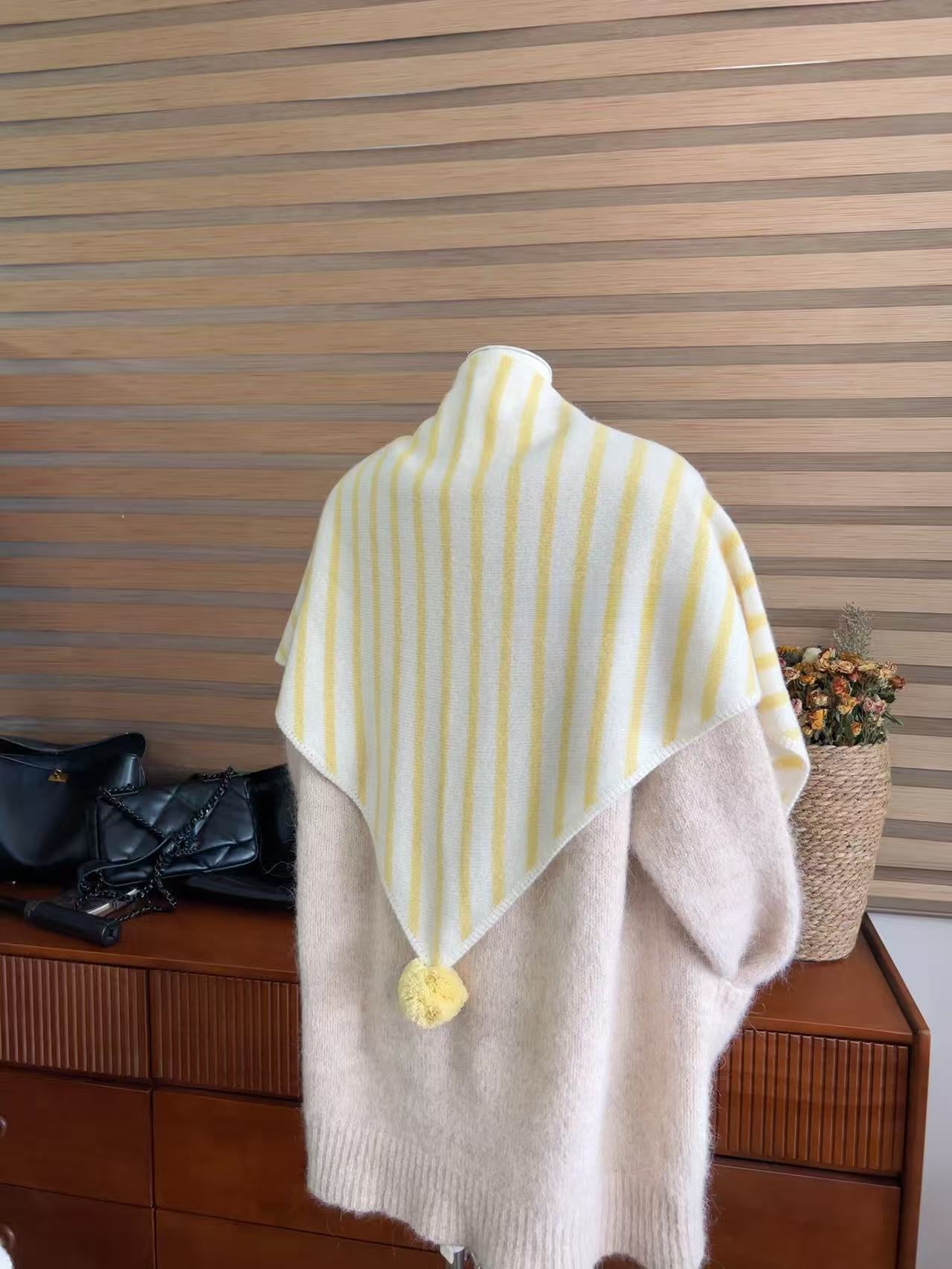 Handmade Ball Stripe Triangle Scarf New Warm Neck Scarf Stripe Neck Scarf Outerwear Shawl