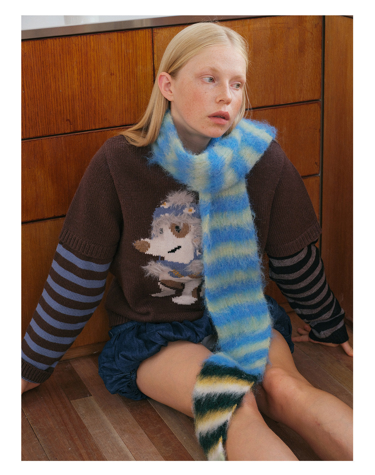 Korean Designer Custom Color-Block Striped Knitted Scarf for Women, Autumn and Winter, Niche, Thin, Soft, Soft Yarn Neck Warmer