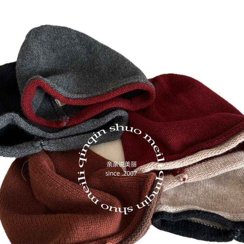 100% Wool Pure Wool Double-Sided Slouchy Beanie for Women, Autumn and Winter Cool High Elasticity Knitted Hat