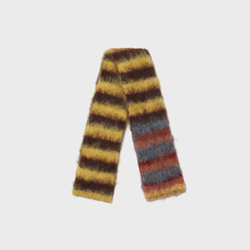 Korean Designer Custom Color-Block Striped Knitted Scarf for Women, Autumn and Winter, Niche, Thin, Soft, Soft Yarn Neck Warmer