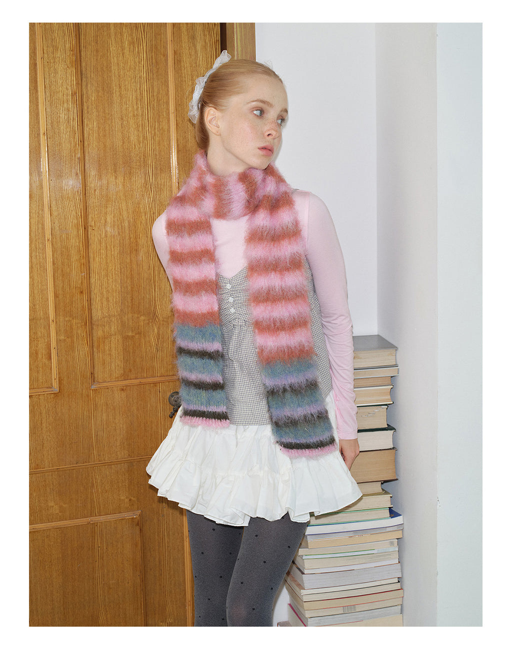 Korean Designer Custom Color-Block Striped Knitted Scarf for Women, Autumn and Winter, Niche, Thin, Soft, Soft Yarn Neck Warmer