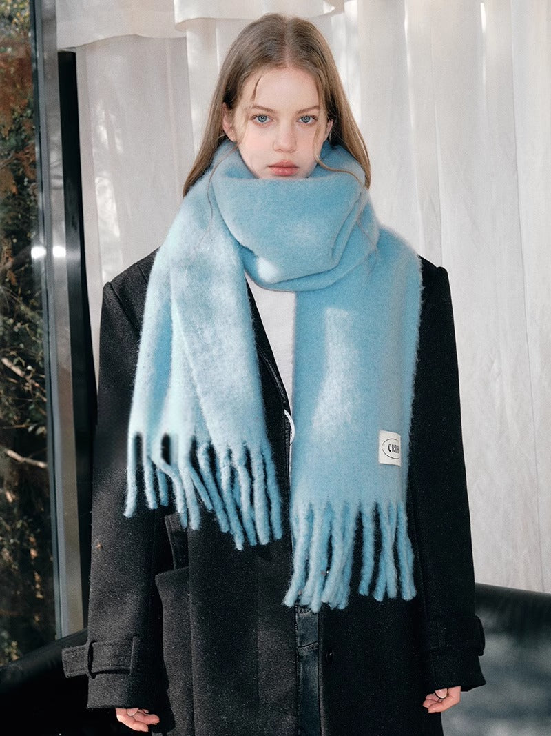 Atmospheric Wool Simple Solid Color Scarf for Women Iceland Blue Autumn Winter Warm Versatile European and American Style Mohair Shawl