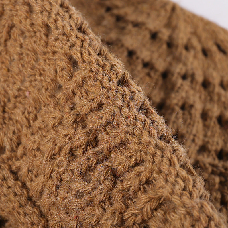Handmade Crochet Hollow Knitted Beanie for Women, Summer New Fashion Versatile Travel Knitted Wool Hat