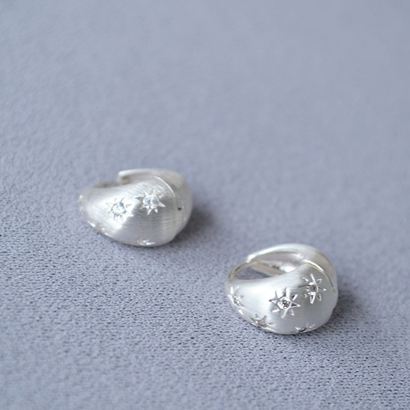 Silver Brushed Zircon Star Earrings