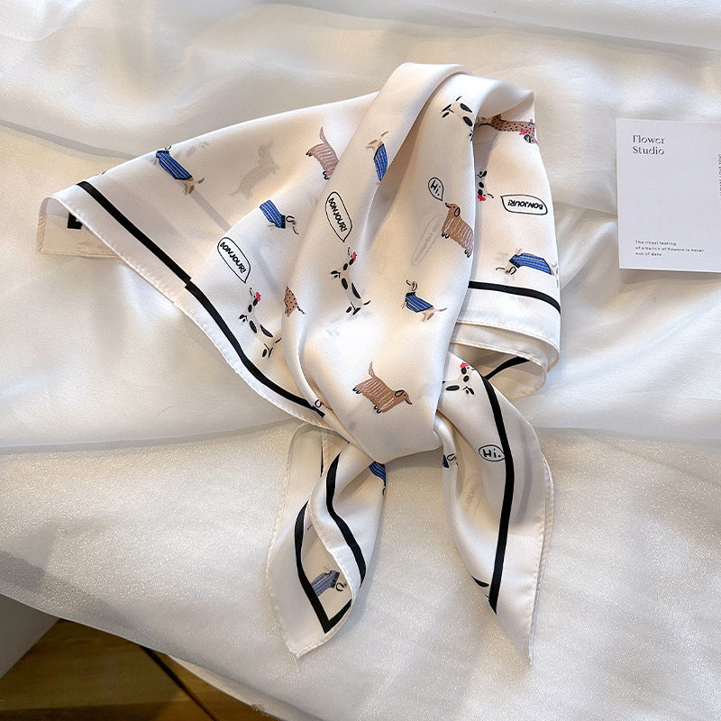 Fashionable High-End Silk Scarf Sun Protection Women's Printed Square Scarf Versatile Light Luxury Silk Scarf Hair Accessory Elegant Neck Scarf