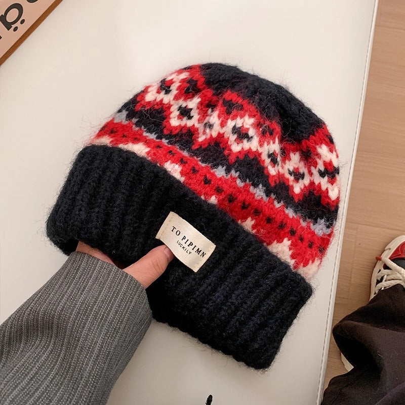 Vintage Atmosphere Knitted Wool Hat for Women, Loose Fit for Large Head Circumference, Warm Ear Protection Hat, Face Slimming Hat for Autumn and Winter