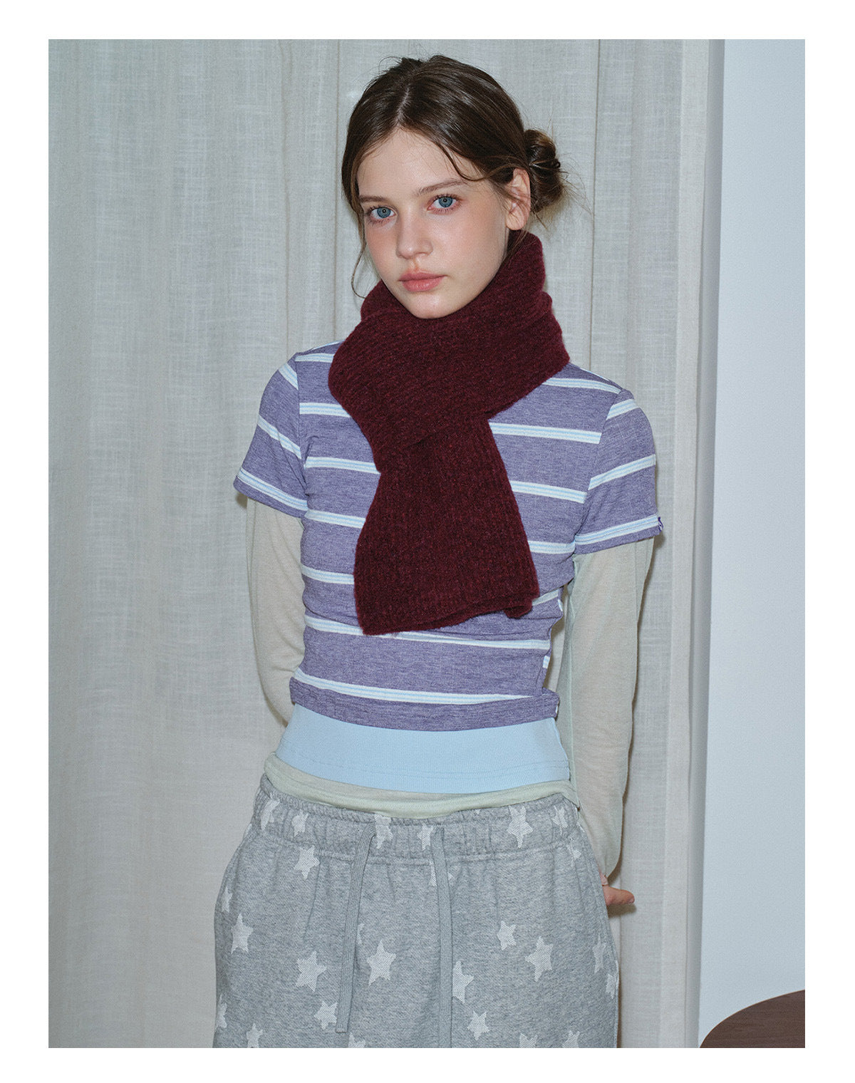 Homemade 35% Wool Striped Solid Color Interlocking Yarn Scarf for Women Winter Korean Style Girly Atmosphere Knitted Neck Warmer