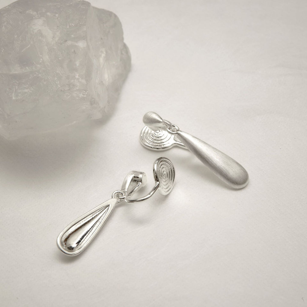 Silver Brushed Water Drop Earrings