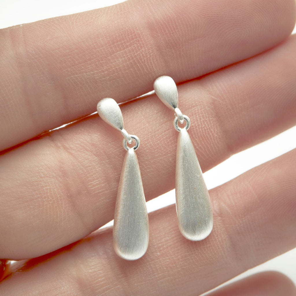 Silver Brushed Water Drop Earrings