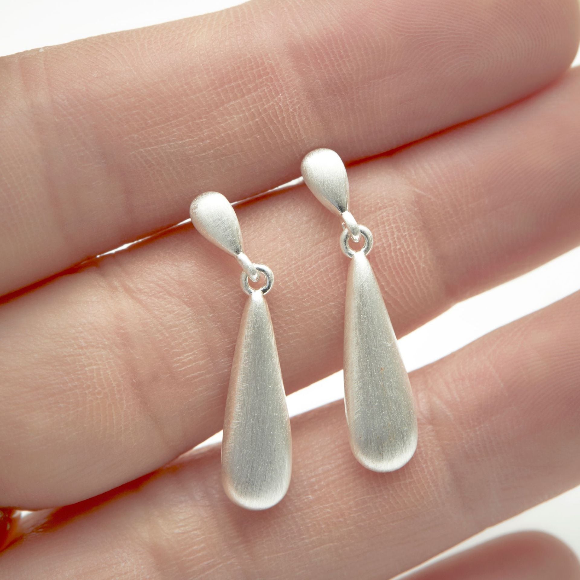 Silver Brushed Water Drop Earrings