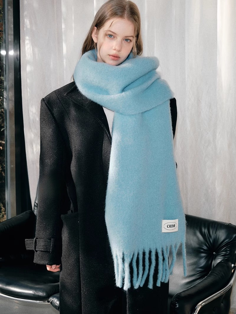 Atmospheric Wool Simple Solid Color Scarf for Women Iceland Blue Autumn Winter Warm Versatile European and American Style Mohair Shawl