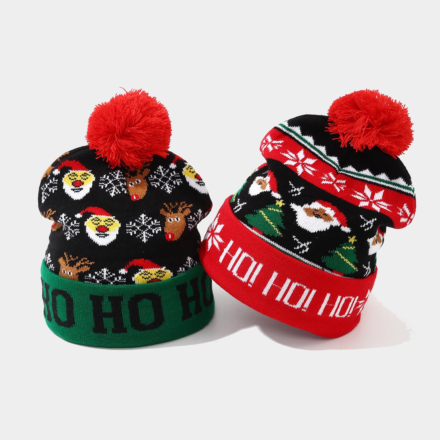 2025 Christmas Elements Snowman Reindeer Christmas Tree Turned Edge Pom Pom Knitted Hat Unisex Warm Ear Protection Yarn Hat