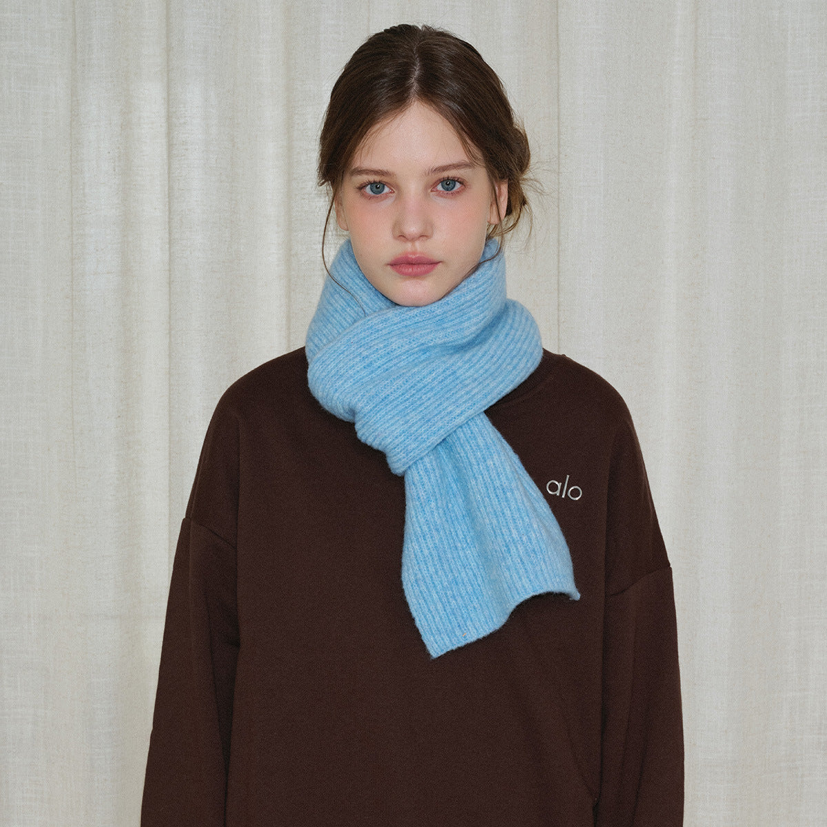 Homemade 35% Wool Striped Solid Color Interlocking Yarn Scarf for Women Winter Korean Style Girly Atmosphere Knitted Neck Warmer