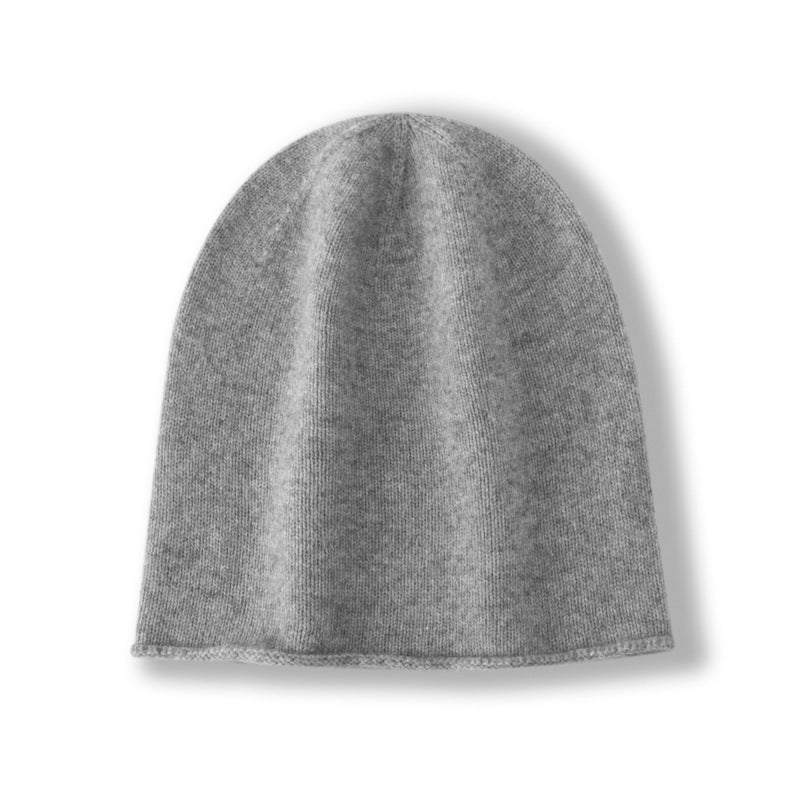 High-Quality Soft Cashmere Wool Knitted Hat for Men and Women, Autumn and Winter Simple High-End Feel, Rolled Edge Slouchy Beanie