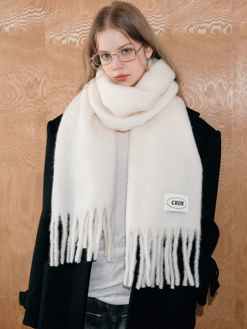 Atmospheric Wool Simple Solid Color Scarf for Women Iceland Blue Autumn Winter Warm Versatile European and American Style Mohair Shawl