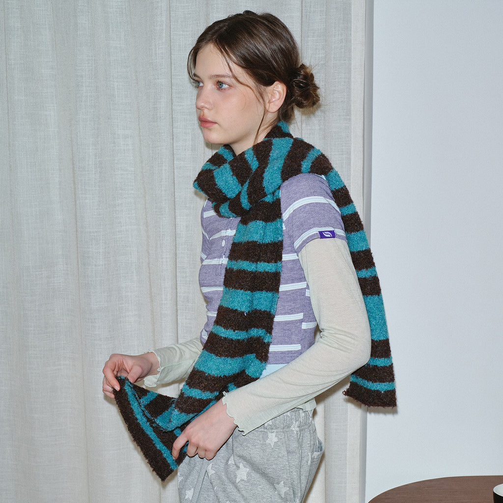 Designer Korean Style Circle Striped Knitted Scarf for Women Winter Soft Retro Color-Block Atmosphere Knitted Neck Warmer