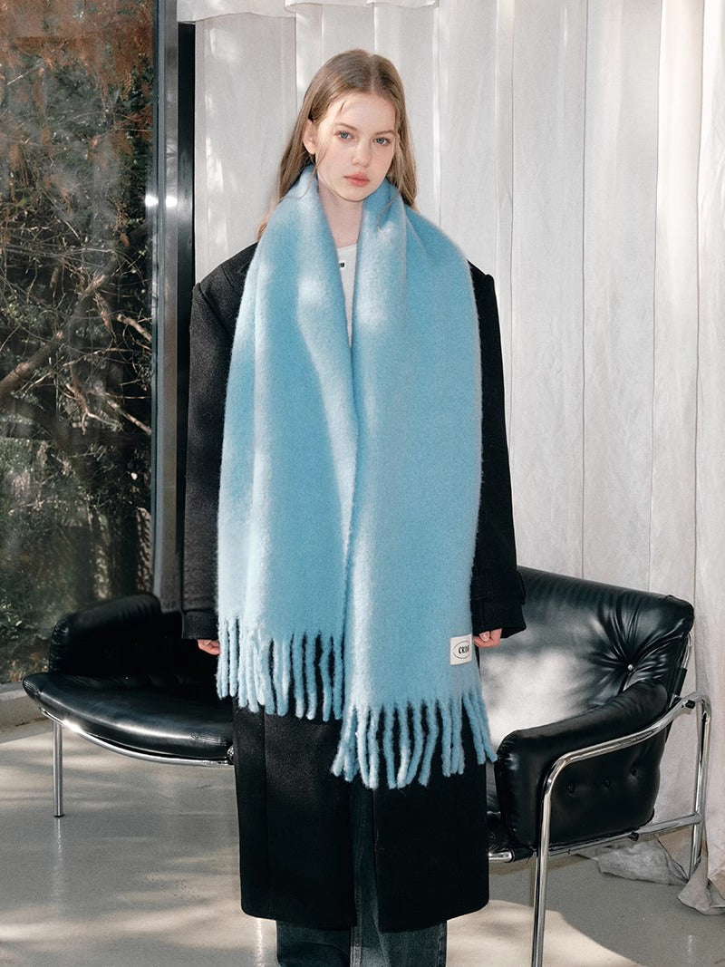 Atmospheric Wool Simple Solid Color Scarf for Women Iceland Blue Autumn Winter Warm Versatile European and American Style Mohair Shawl