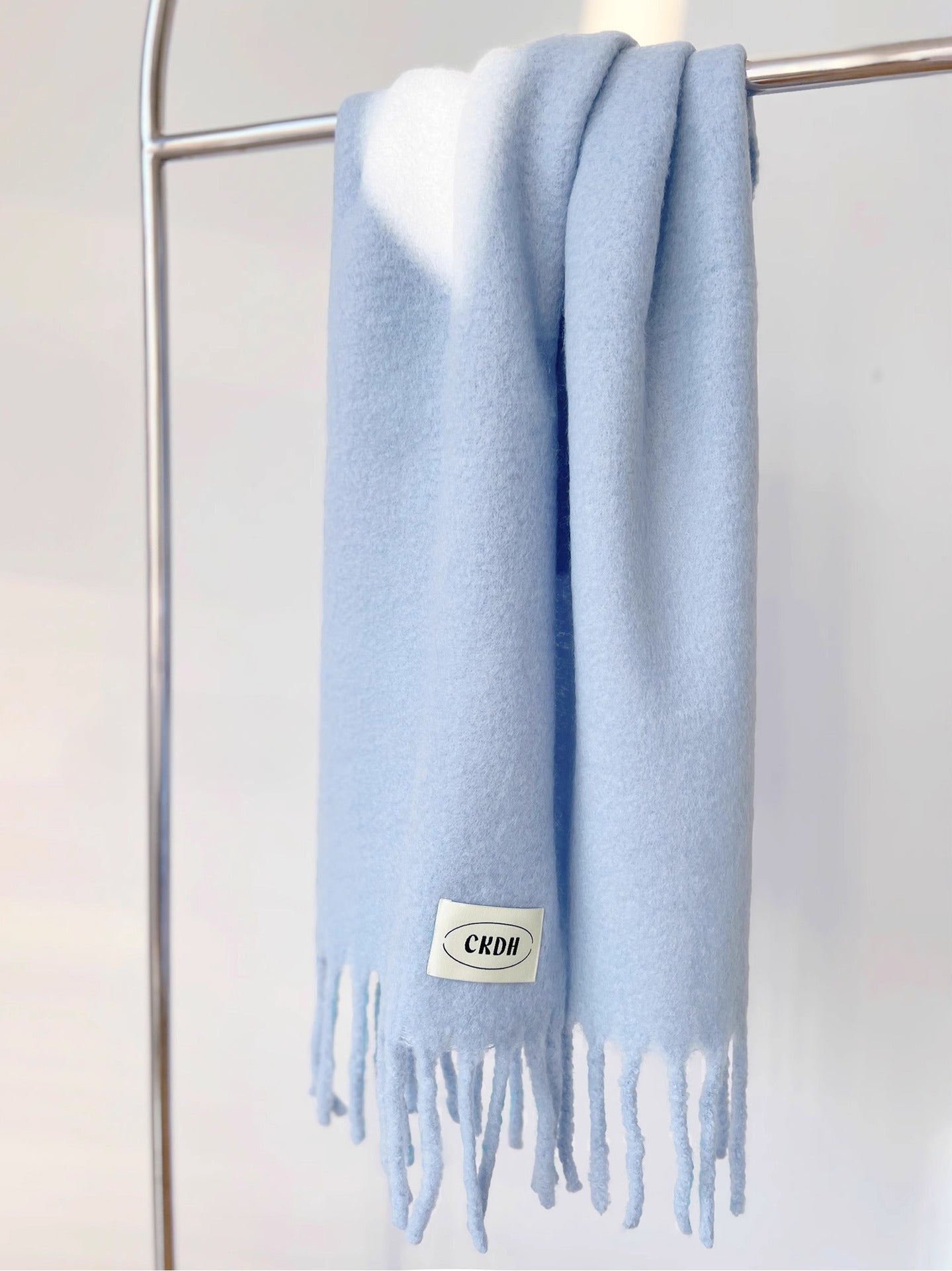 Atmospheric Wool Simple Solid Color Scarf for Women Iceland Blue Autumn Winter Warm Versatile European and American Style Mohair Shawl