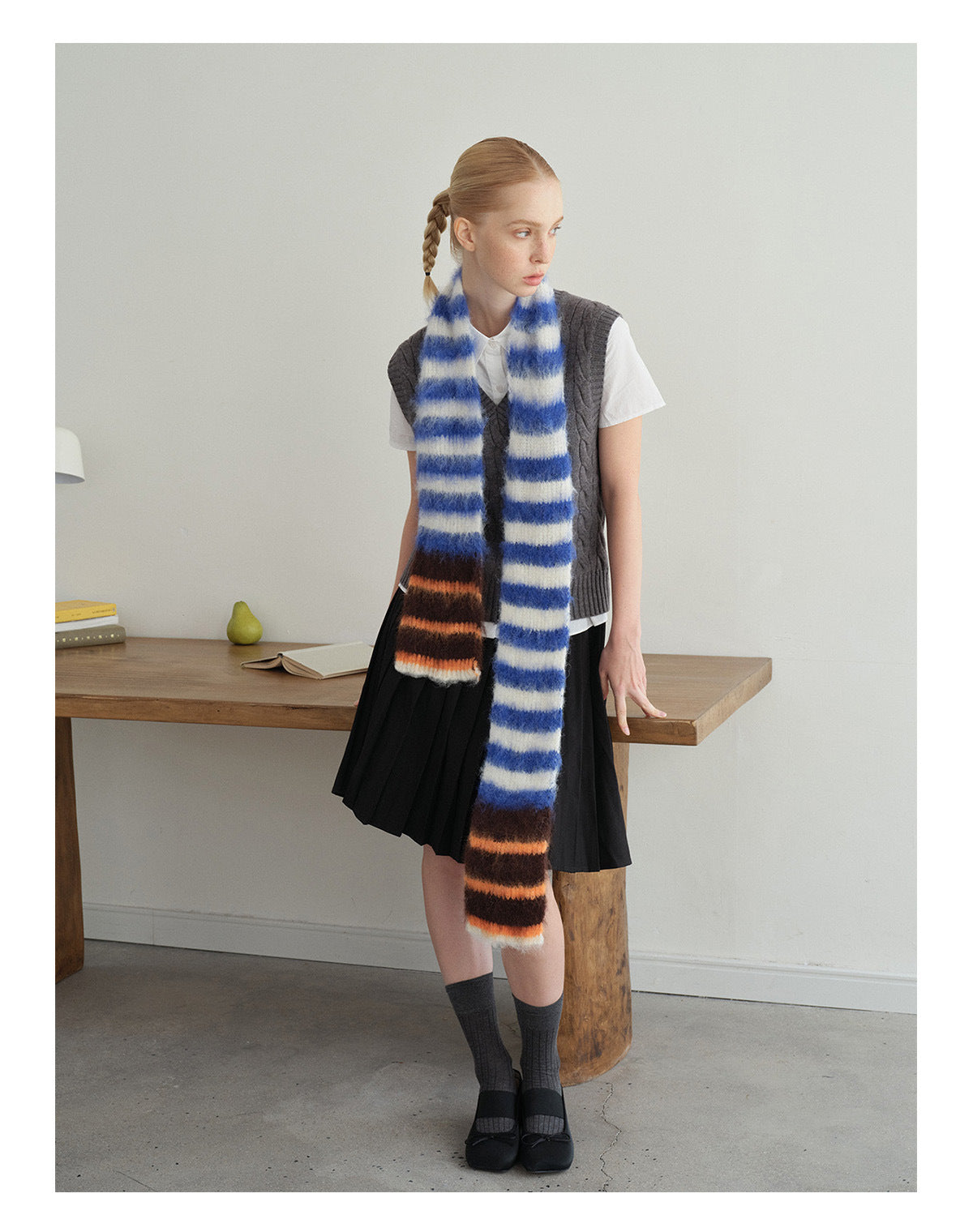 Korean Designer Custom Color-Block Striped Knitted Scarf for Women, Autumn and Winter, Niche, Thin, Soft, Soft Yarn Neck Warmer