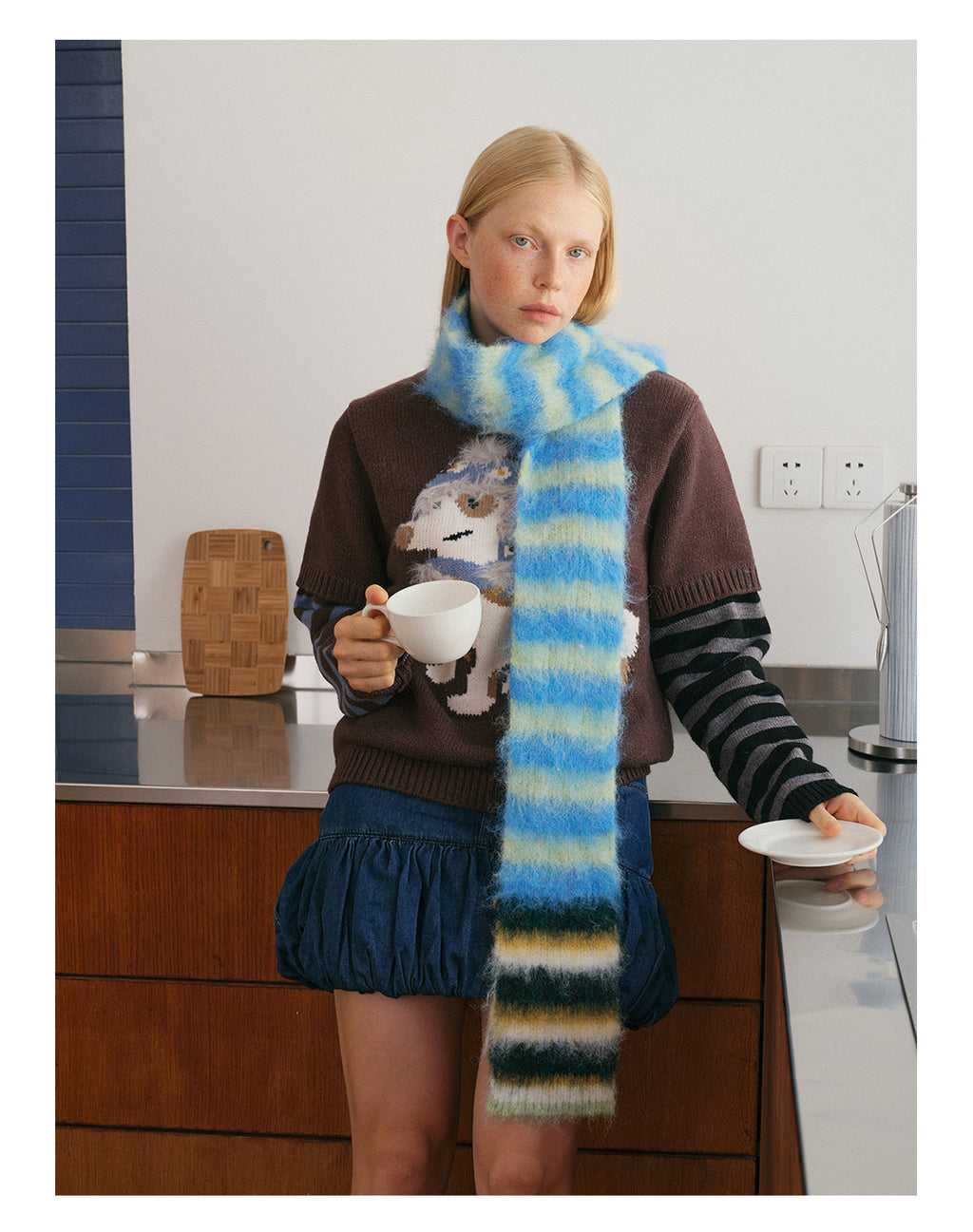 Korean Designer Custom Color-Block Striped Knitted Scarf for Women, Autumn and Winter, Niche, Thin, Soft, Soft Yarn Neck Warmer