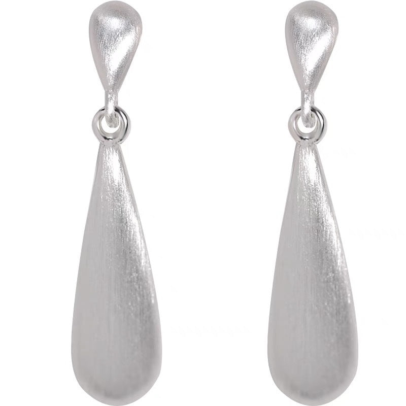 Silver Brushed Water Drop Earrings