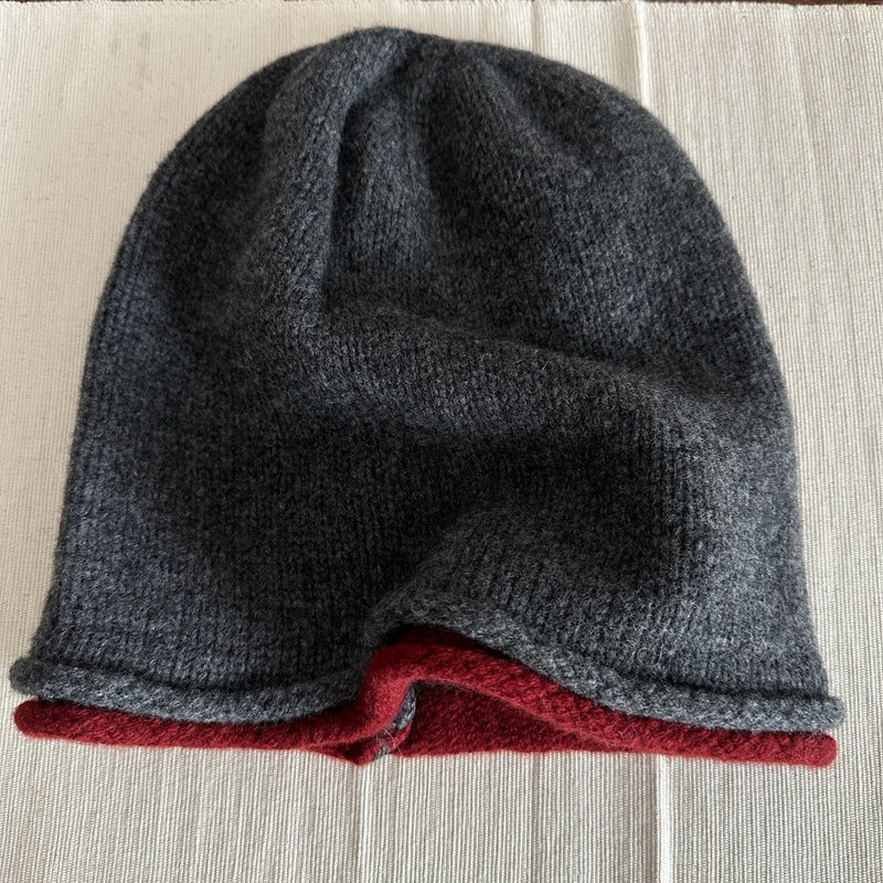 100% Wool Pure Wool Double-Sided Slouchy Beanie for Women, Autumn and Winter Cool High Elasticity Knitted Hat