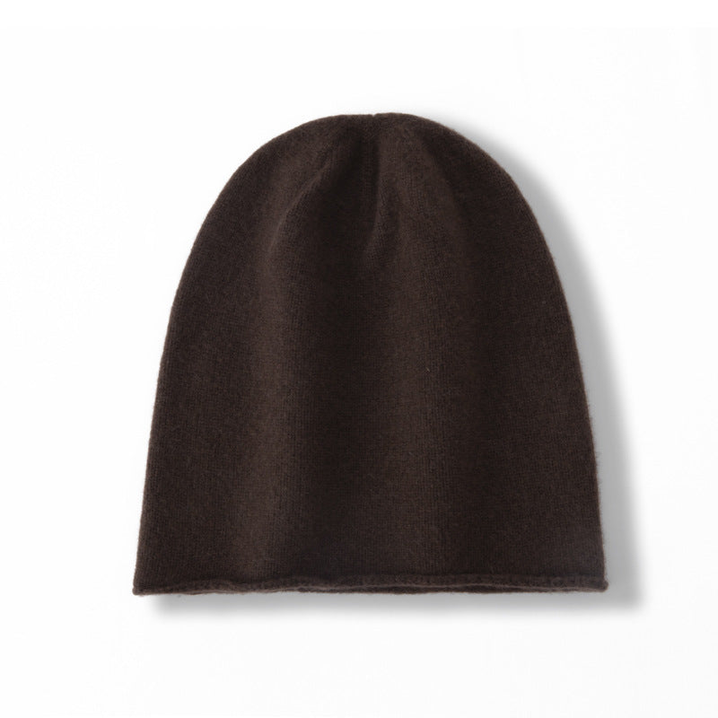 High-Quality Soft Cashmere Wool Knitted Hat for Men and Women, Autumn and Winter Simple High-End Feel, Rolled Edge Slouchy Beanie