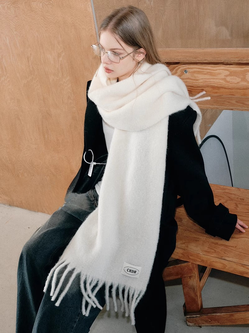 Atmospheric Wool Simple Solid Color Scarf for Women Iceland Blue Autumn Winter Warm Versatile European and American Style Mohair Shawl